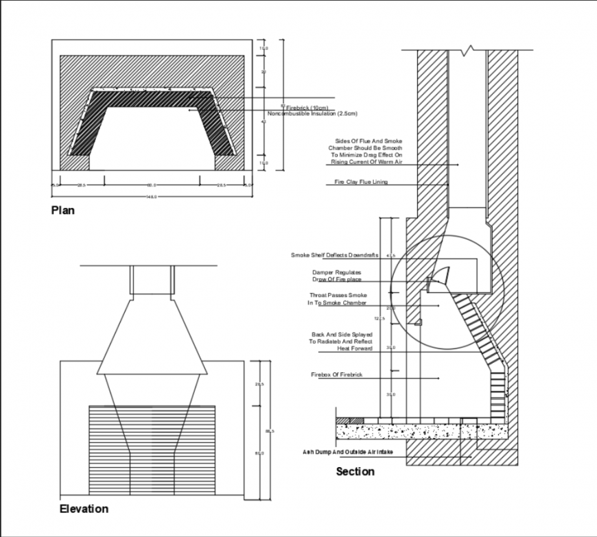 Barbecue nation fire place kitche elevation, section and plan details dwg file