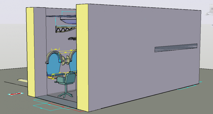Barber shop 3d elevation  detailing dwg file