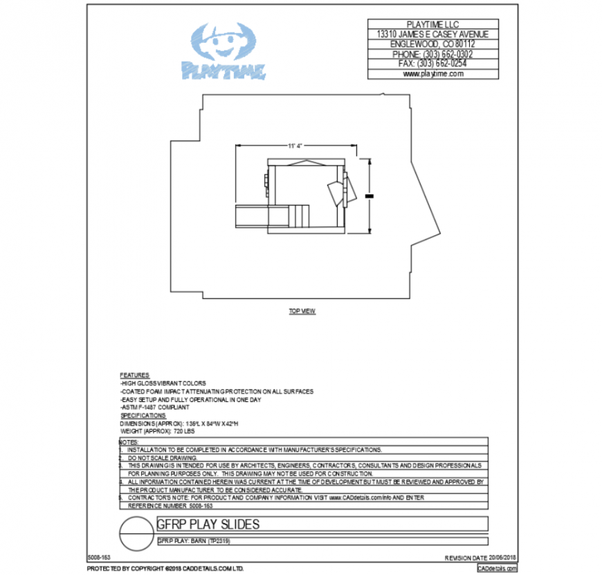 Barn for adventure park equipment cad block design dwg file
