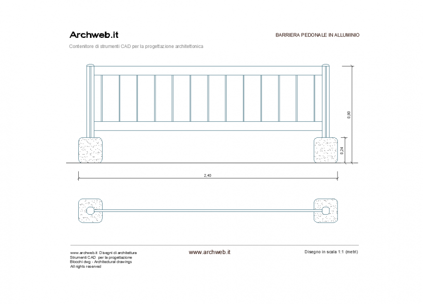 Barrier patron in aluminum structure view dwg file