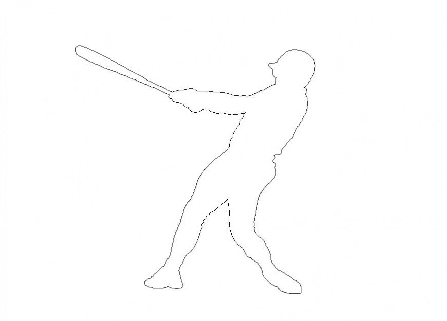 Baseball player detail 2d view CAD block layout file in dwg format