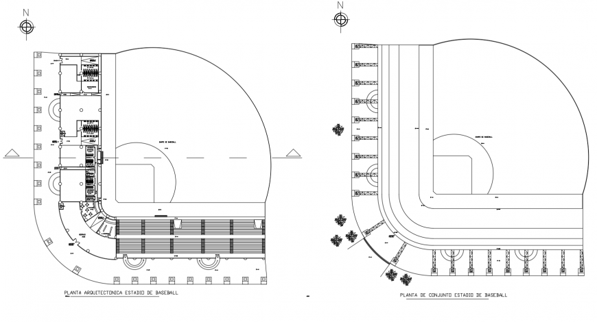 Baseball sports center building floor plan distribution cad drawing details dwg file