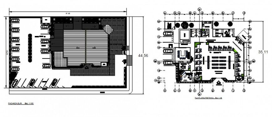 Basement and distribution plan drawing details of bank building dwg file