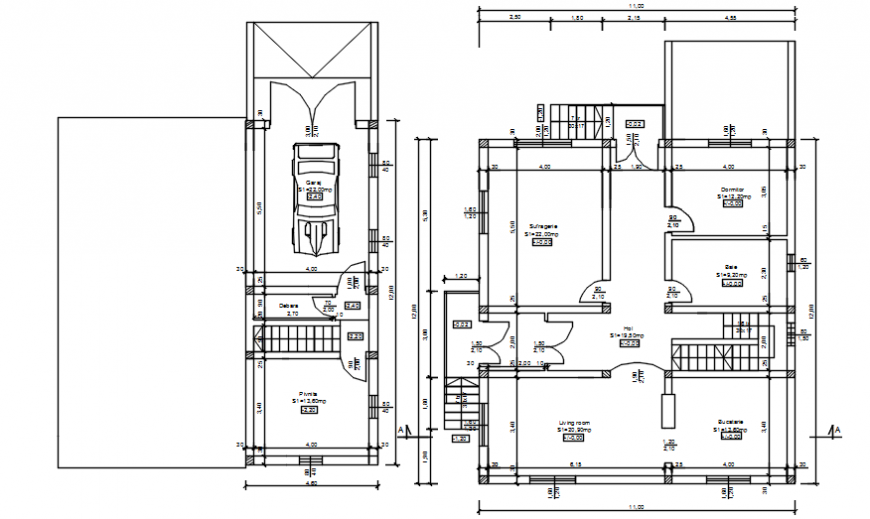 Basement and first floor plan of house in AutoCAD file