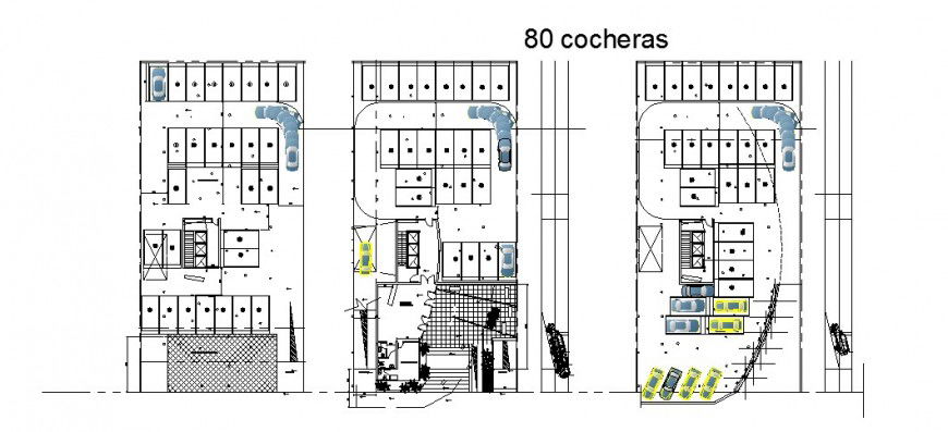 Basement parking floor distribution details of flat blocks dwg file