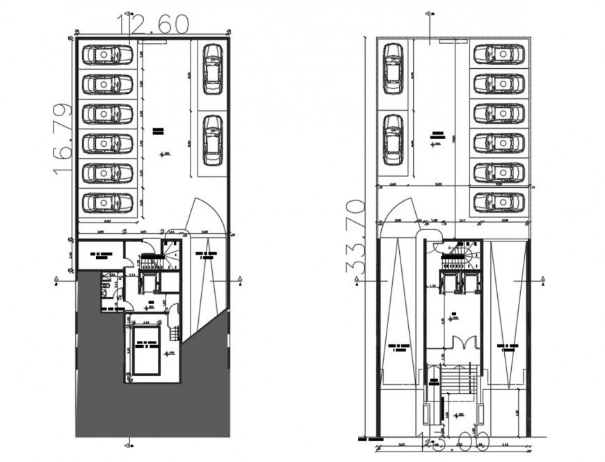 Basement parking floor for apartment building dwg file