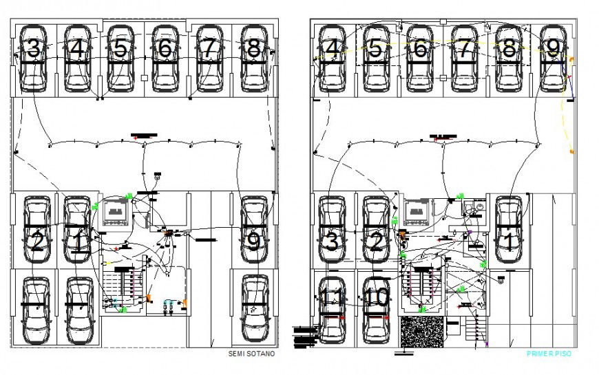 Basement parking system electrical fitting block detail 2d view layout file in autocad format