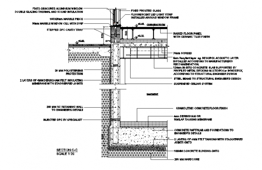 Basement Tank, Raised Floor, Wall And Window Section DWG