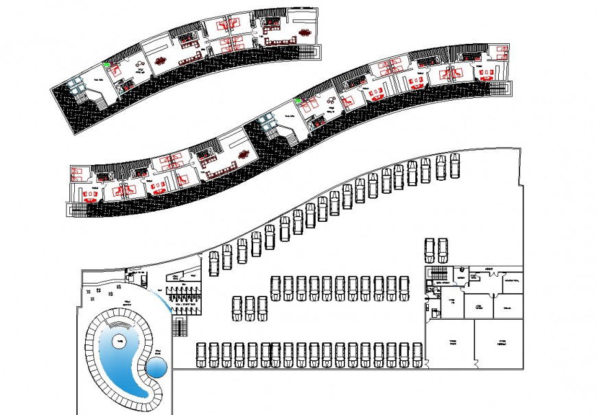 Basement to second floor commercial office plan autocad file