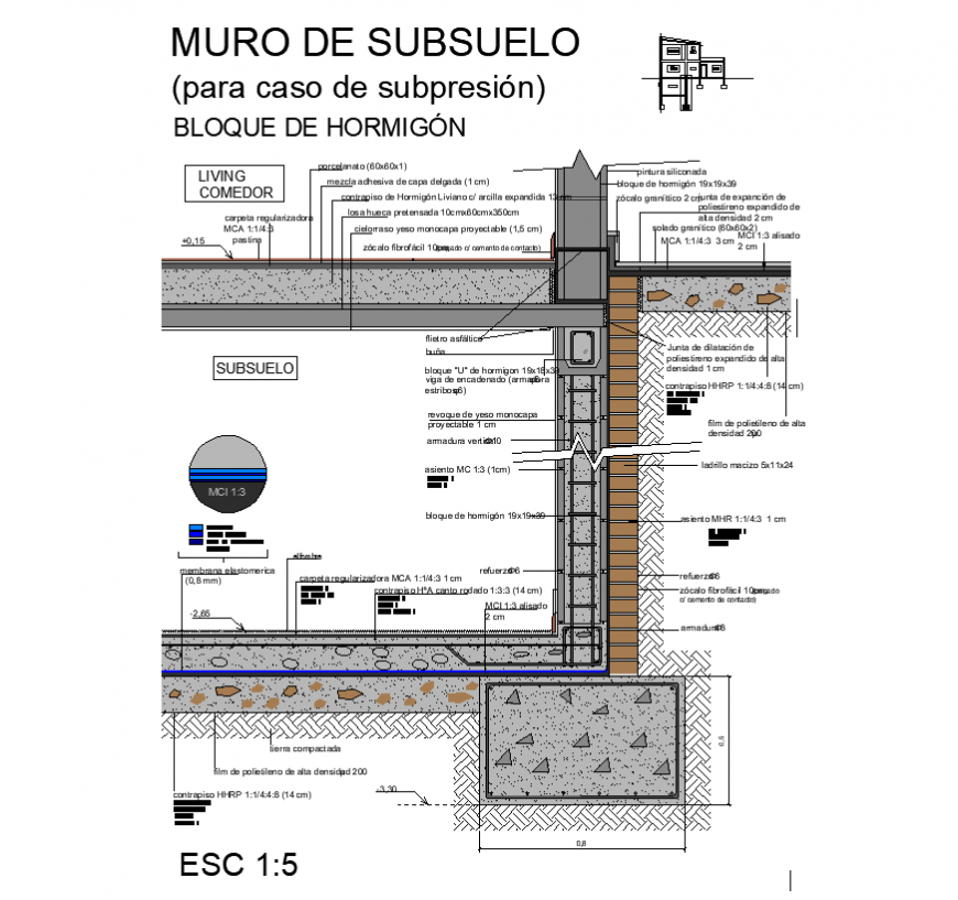 Basement wall detail elevation 3d model layout file