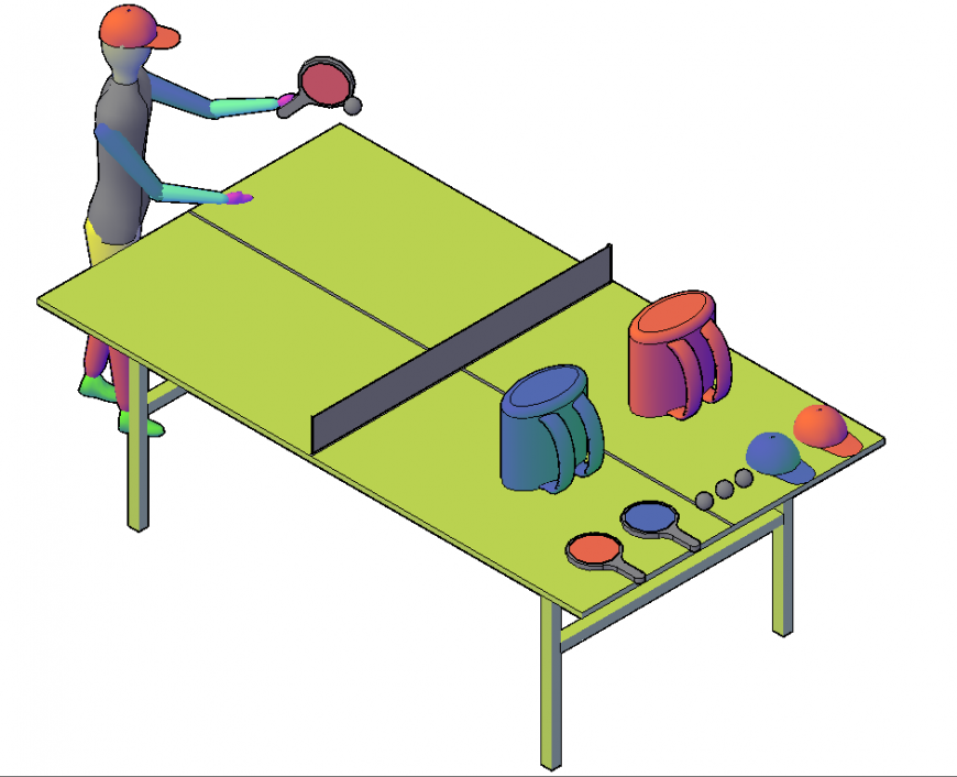 Basic 3d model of table tennis table in dwg AutoCAD file.