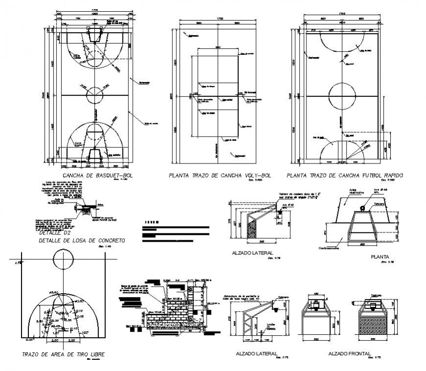 Basketball Volleyball Football Ground CAD Block with 2D Plans