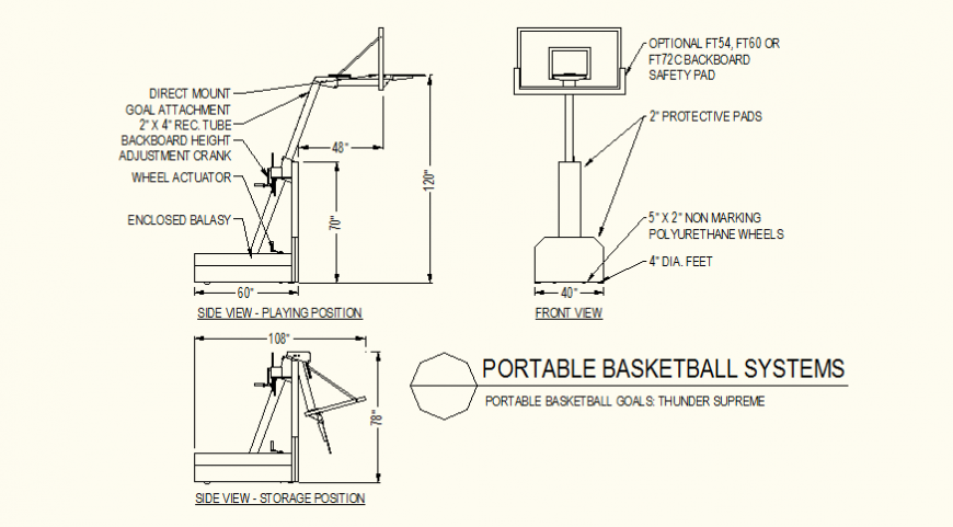 Basket-ball goal detail plan detail autocad file