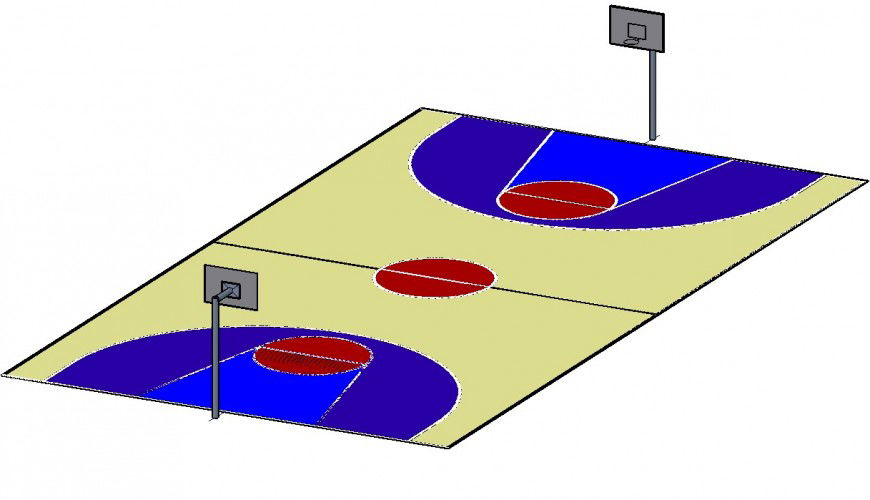 Basket-ball ground detail 3d model layout CAD block autocad file