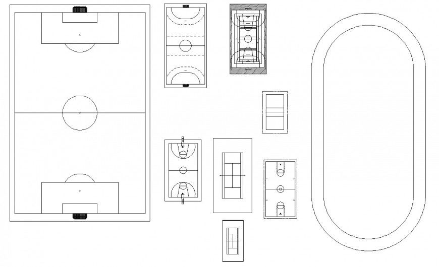 Basketball and Volleyball Court Design DWG File