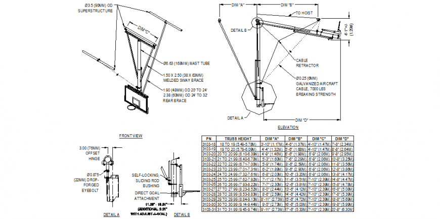 Basket ball court detail plan and elevation layout file