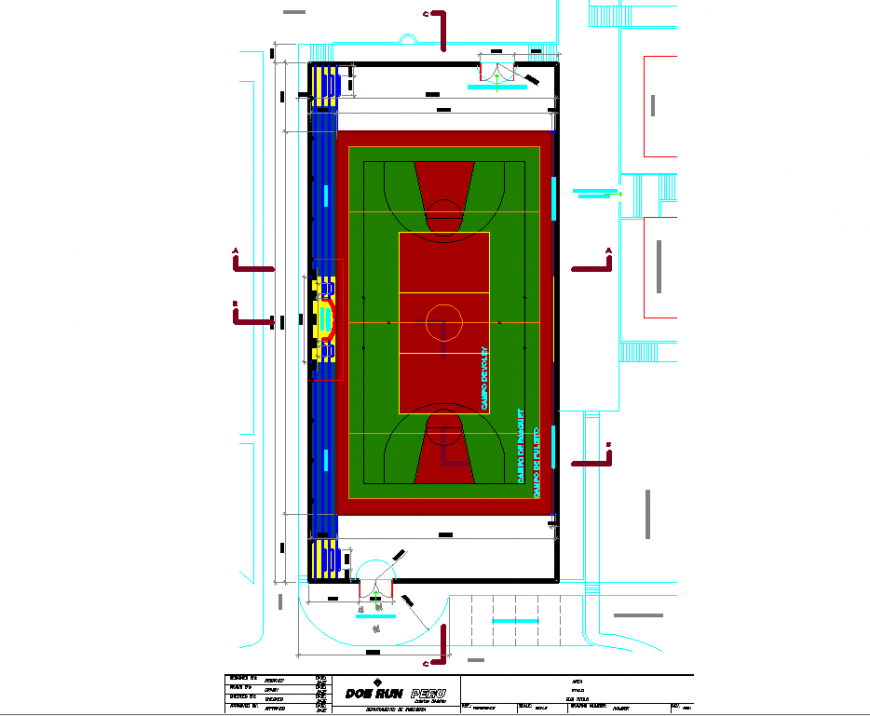 Basket ball court drawing in dwg file.