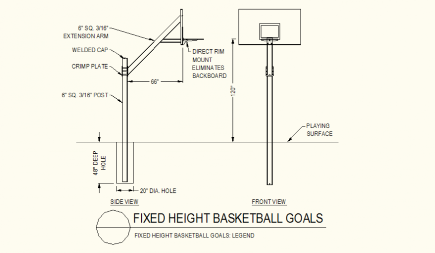 Basket ball court legend detail plan autocad file