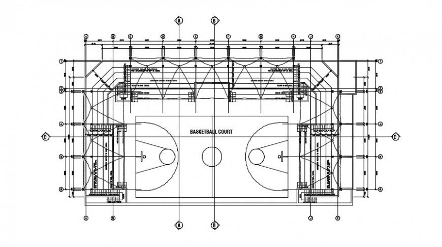 Basket ball court plan detail dwg file