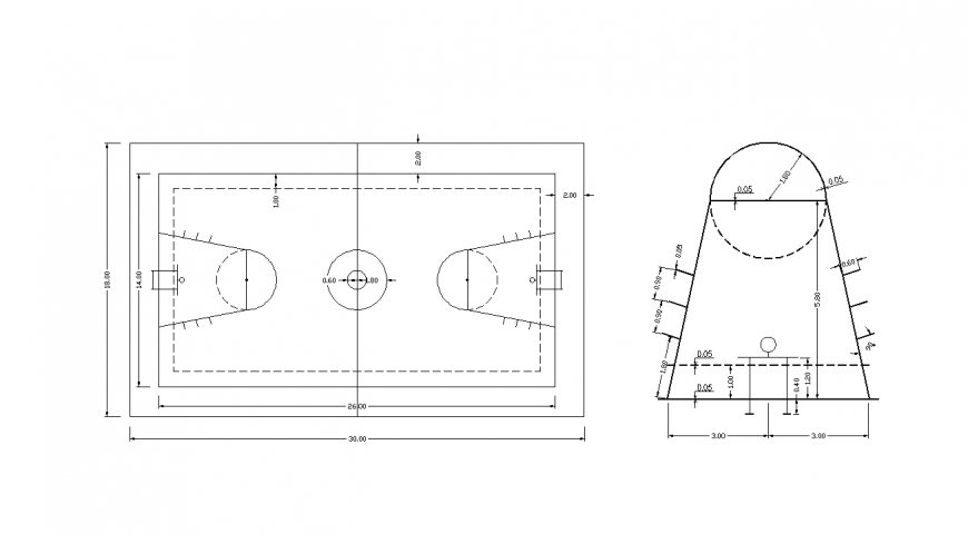 Basket ball plan and side view with dwg file