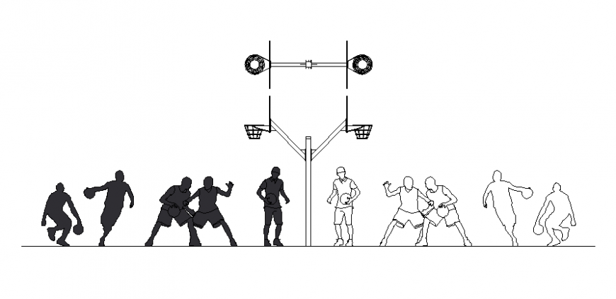 Basket ball player people blocks cad drawing details dwg file