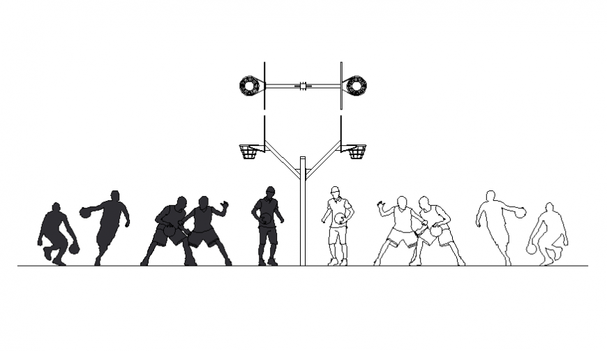 Basket ball players people act blocks details dwg file
