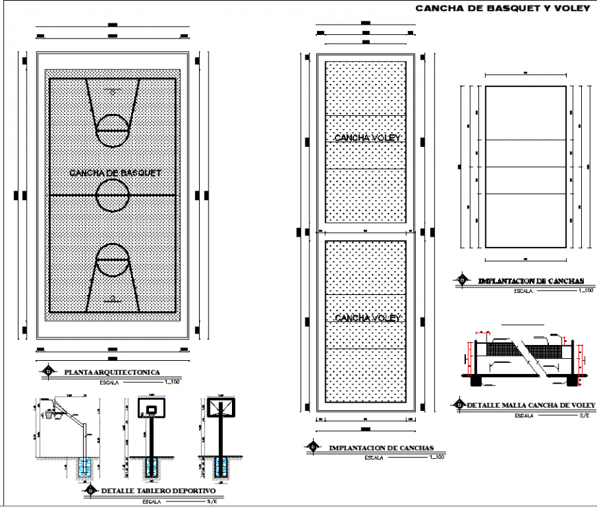 Basketball and voley ball ground plan drawing in dwg file.