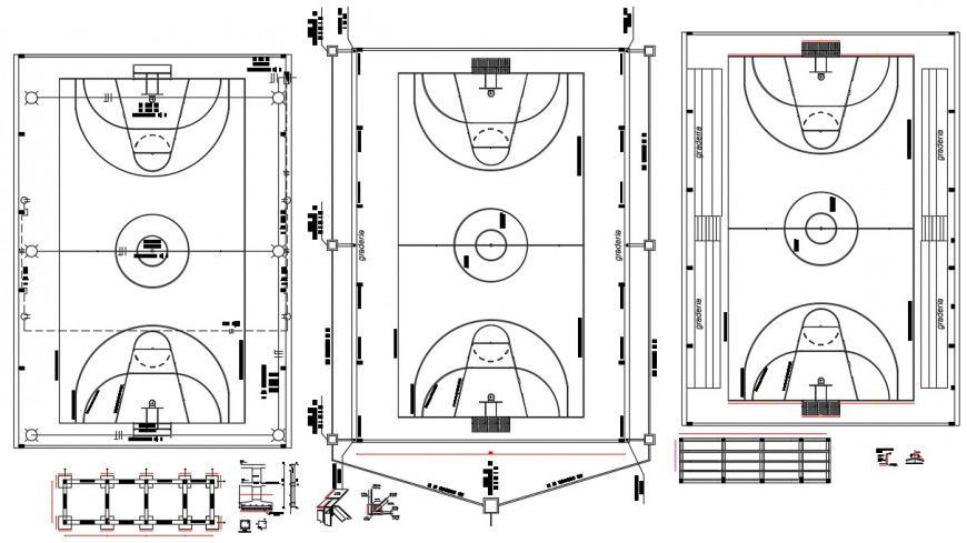 Basketball court-sport playground 2d view plan in autocad file