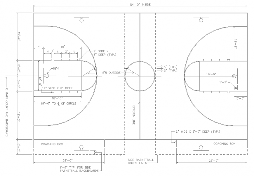 Basketball court drawing plan in dwg file.