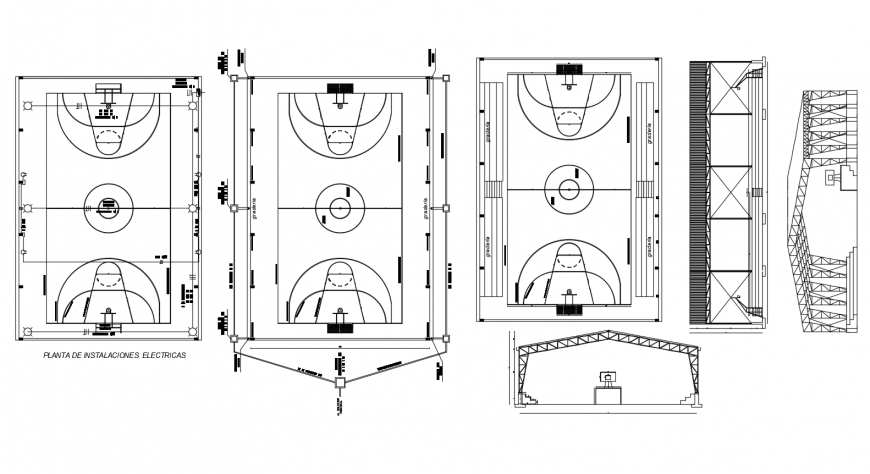 Basketball court ground detail 2d view layout plan autocad file