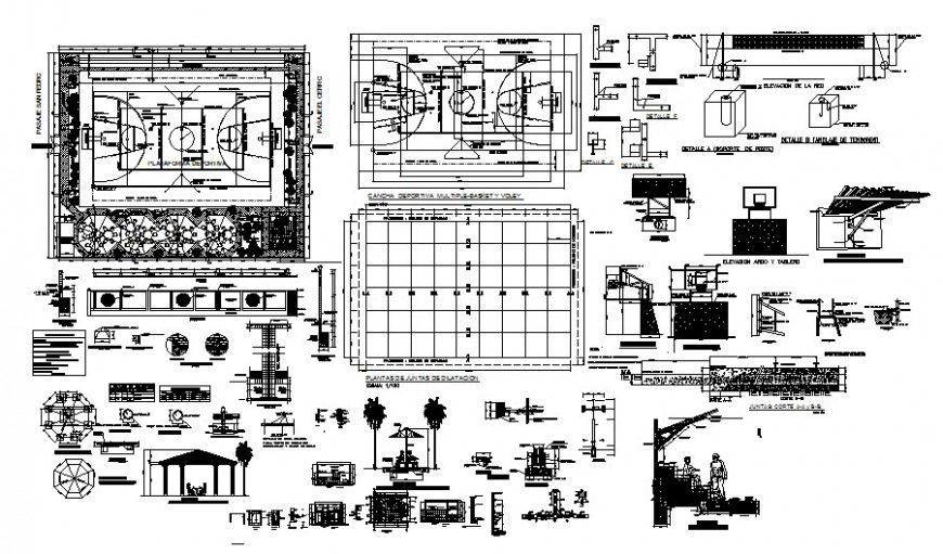 Basketball court ground details plan 2d view aiutocad software file