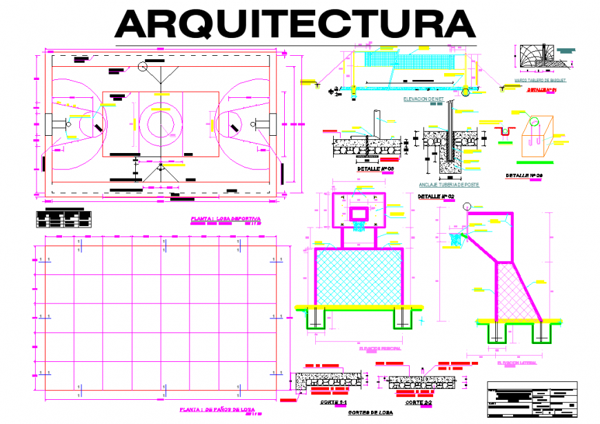 Basketball court plan drawing in dwg file.