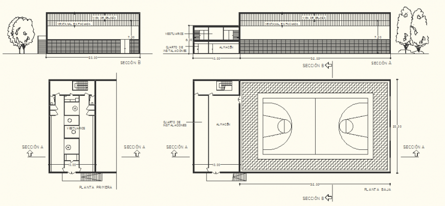Basketball ground detail drawing in dwg AutoCAD file.