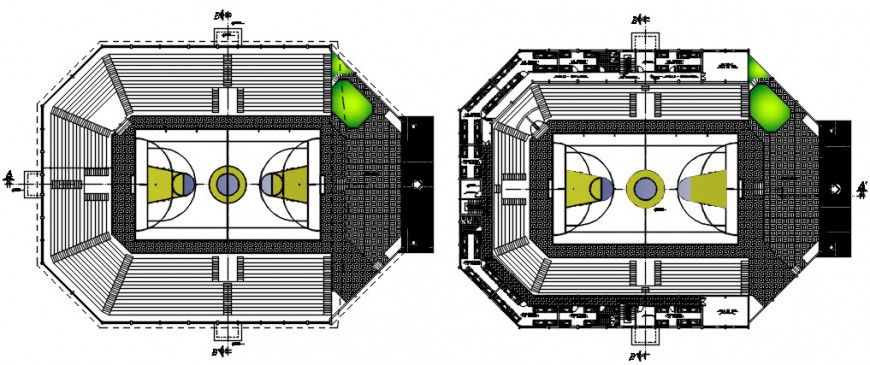 basketball sports ground with stadium detail cad file