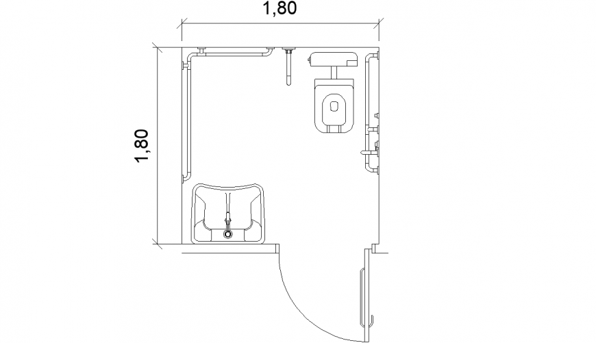 Bath-room top view plan with detail dwg file.