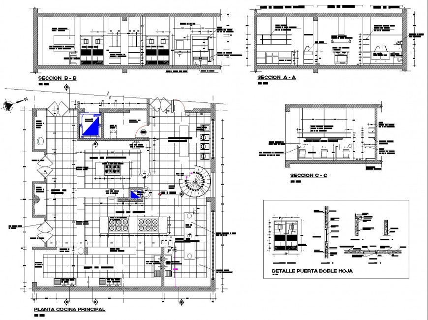 Bath kitchen details ladder plan and section autocad file