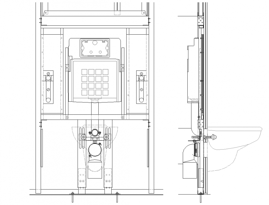 Bath mating in dry wall partition elevation plan autocad file