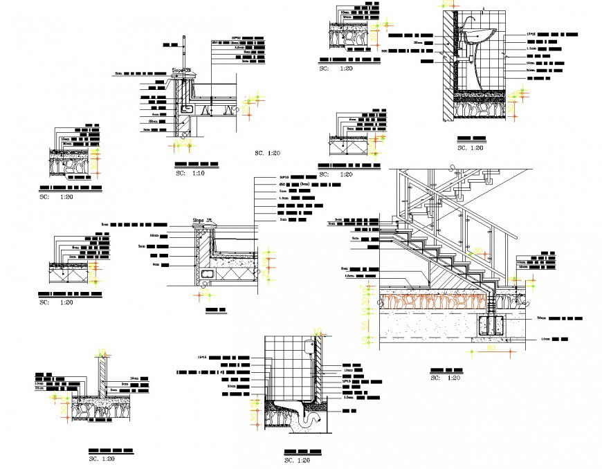 Bath room section and stair section autocad file