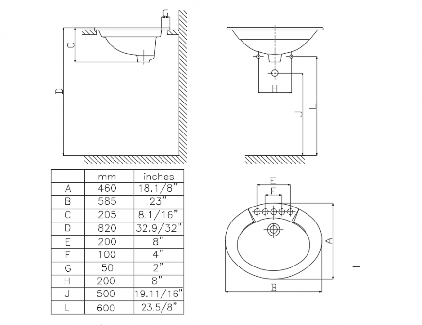 Bath room Sink Plan & Elevation Detail in DWG File