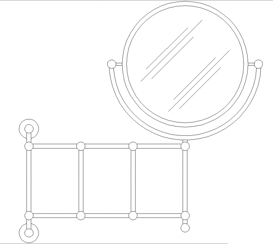 Bath tub design with view of washing area with mirror dwg file