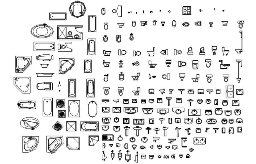Bath tub details and other bathroom cad blocks