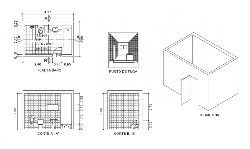 Bathroom  top view layout plan, elevation detail dwg file