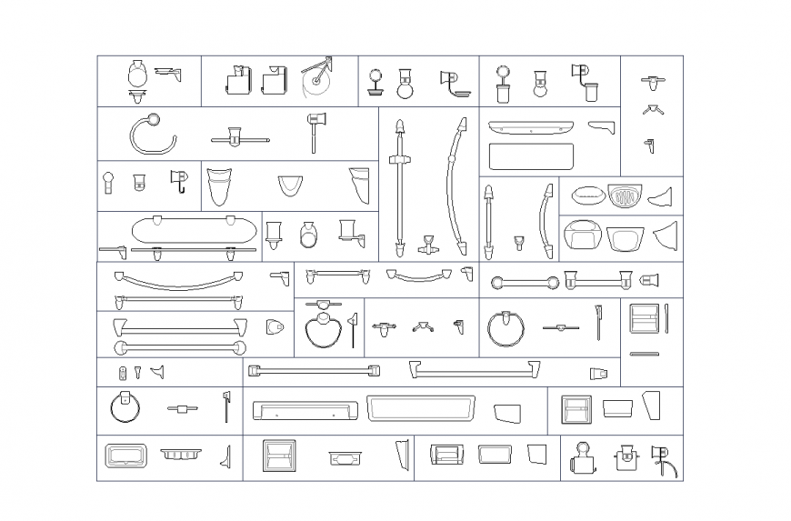 Bathroom accessory different types of design view dwg file