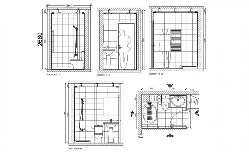 Bathroom All Side Section with Installation CAD DWG File Download