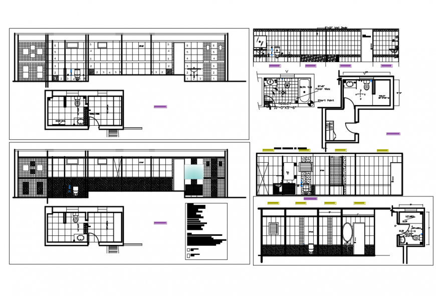 Bathroom and toilet installation details with elevation dwg file