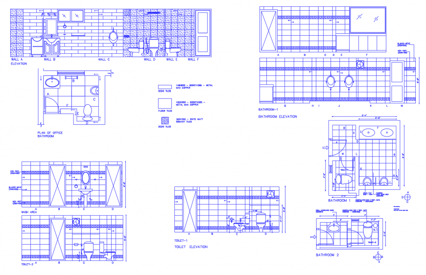 Bathroom area detail elevation and plan 2d view dwg file