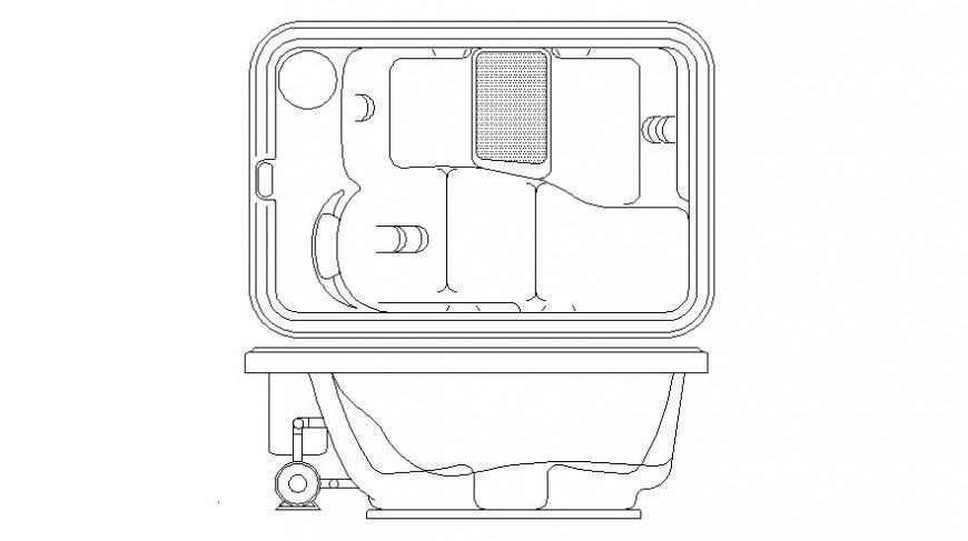 Bathroom bath-tub design drawings 2d view elevation dwg file