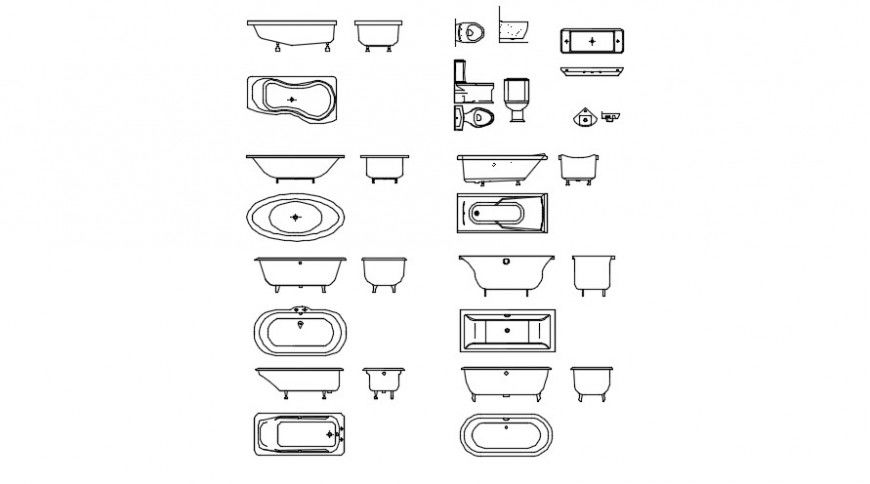 Bathroom bath tub 2d details dwg file