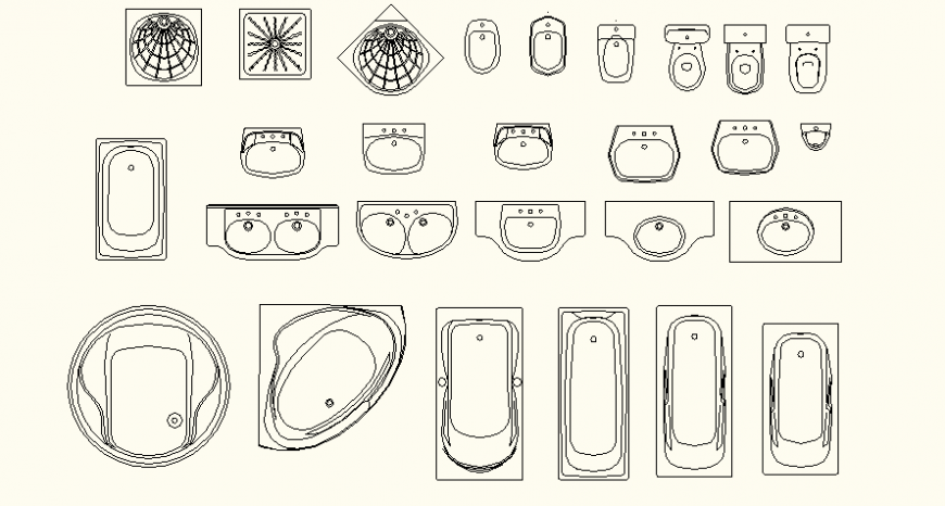 Bathroom Blocks & Units Plan with Elevation View in AutoCAD DWG Drawing File