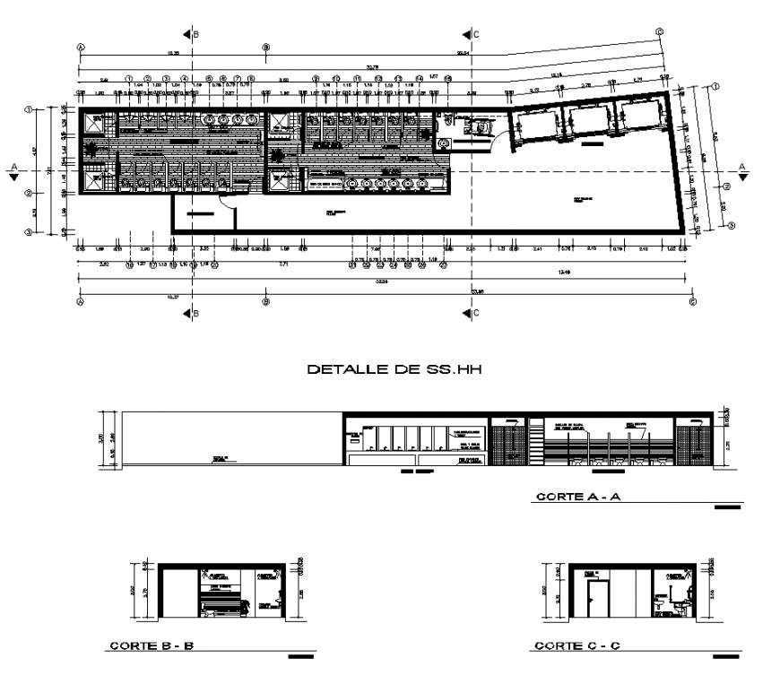 Bathroom detail structure plan and section 2d view autocad file